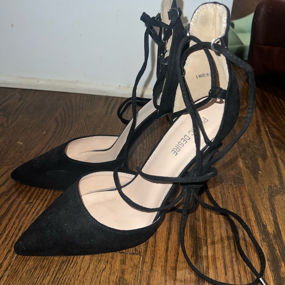 Public desire lace up pointy heels